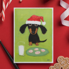 Funny Dachshund Dog Santa with Milk and Cookies Feiertagskarte