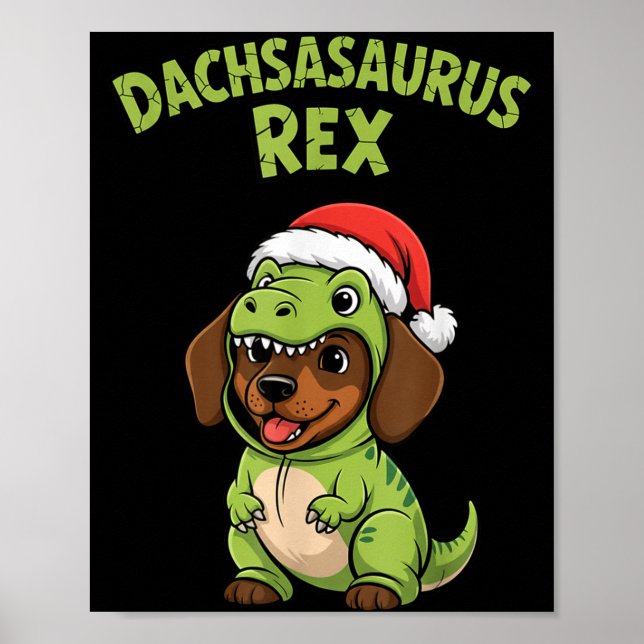 Funny Dachshund Dog T-rex Costume Christmas Kids B Poster (Vorne)