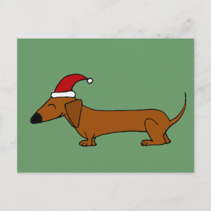 Funny Dachshund in Santa Hat Christmas Cartoon Feiertagspostkarte