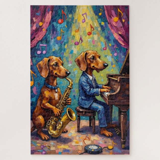 Funny Dachshund Jazz Band Music Dog Lover Art Puzzle (Vertikal)