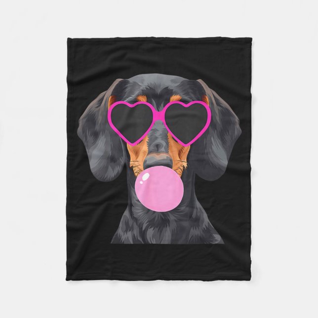 Funny Dachshund Wearing Gles And Blowing Nk Bubble Fleecedecke (Vorderseite)
