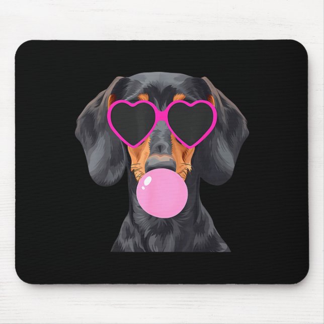 Funny Dachshund Wearing Gles And Blowing Nk Bubble Mousepad (Vorne)