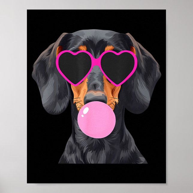 Funny Dachshund Wearing Gles And Blowing Nk Bubble Poster (Vorne)