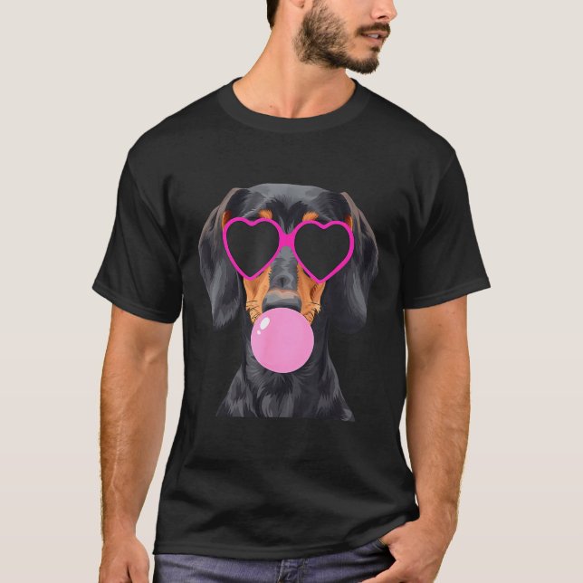 Funny Dachshund Wearing Gles And Blowing Nk Bubble T-Shirt (Vorderseite)