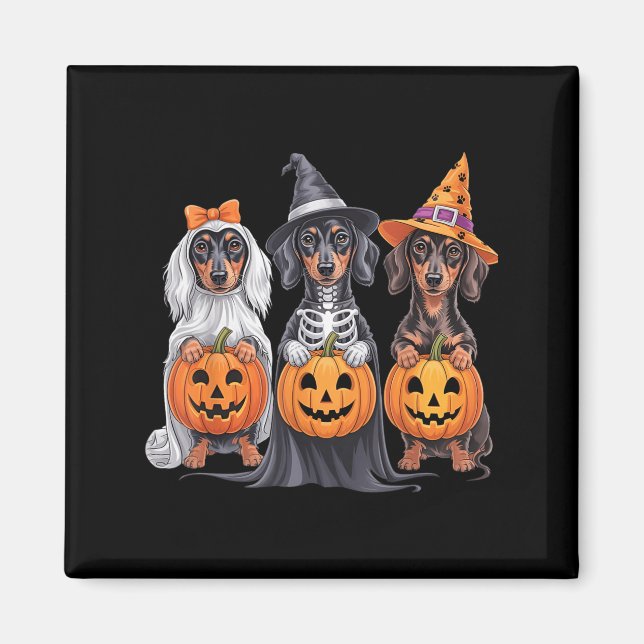 Funny Dackel Halloween Pumpkin Würstchen Dog Skele Magnet (Vorne)