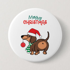 Funny Dackel Hund Niedlich Frohe Weihnachten Button