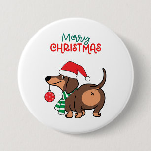 Funny Dackel Hund Niedlich Frohe Weihnachten Button