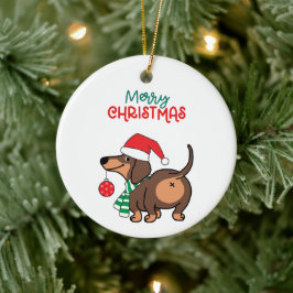 Funny Dackel Hund Niedlich Frohe Weihnachten Keramik Ornament