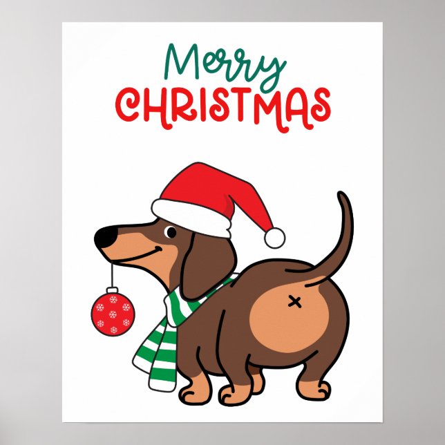 Funny Dackel Hund Niedlich Frohe Weihnachten Poster (Vorne)