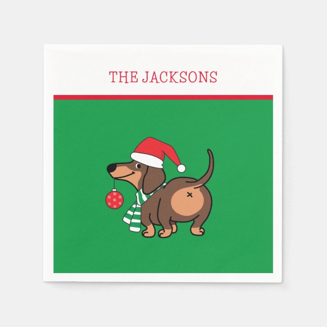 Funny Dackel Hund Niedlich Frohe Weihnachten Serviette (Vorderseite)