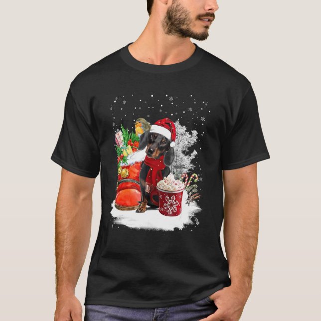 Funny Dackel Hund Weihnachts-Weihnachtsmannmütze W T-Shirt (Vorderseite)