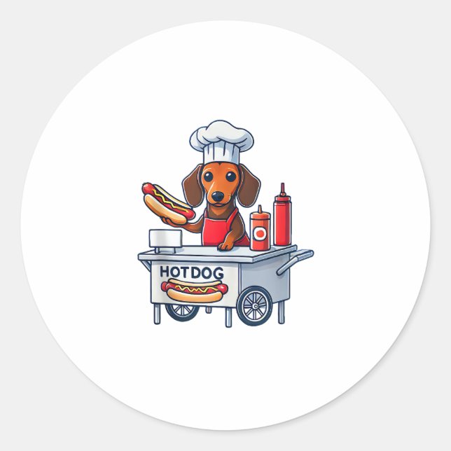 Funny Dackel Hund Würstchen Wurst Hotdog Sandwich Runder Aufkleber (Vorderseite)