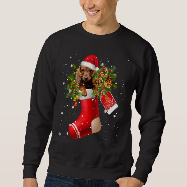 Funny Dackel in Sock Weihnachten Weihnachtsmannmüt Sweatshirt (Vorderseite)