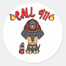 Funny Dackel ist ein Feuerwehrhund Runder Aufkleber