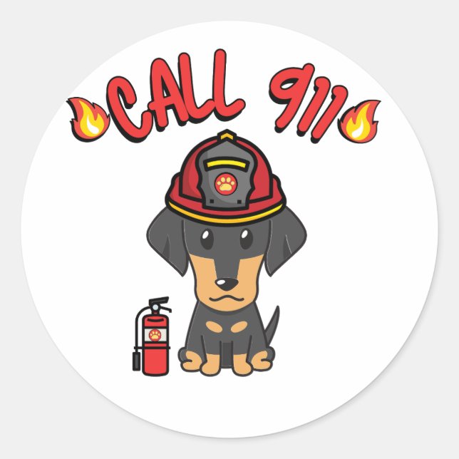 Funny Dackel ist ein Feuerwehrhund Runder Aufkleber (Vorderseite)