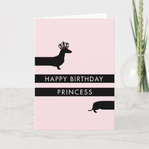 Funny Dackel mit Prinzessin Kronen Happy Birthday Karte