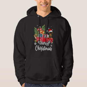 Funny Dackel Ride Red Truck Frohe Weihnachten Paj Hoodie