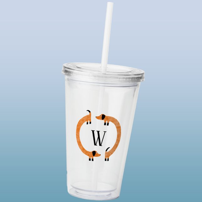 Funny Dackel Sausage Dog Monogramm Acryltrinkbecher (Dachshund Wiener Sausage Dog monogram personalized initial acrylic tumber)