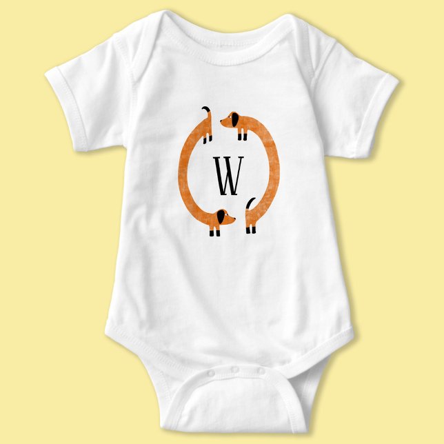 Funny Dackel Sausage Dog Monogramm Baby Strampler (Von Creator hochgeladen)