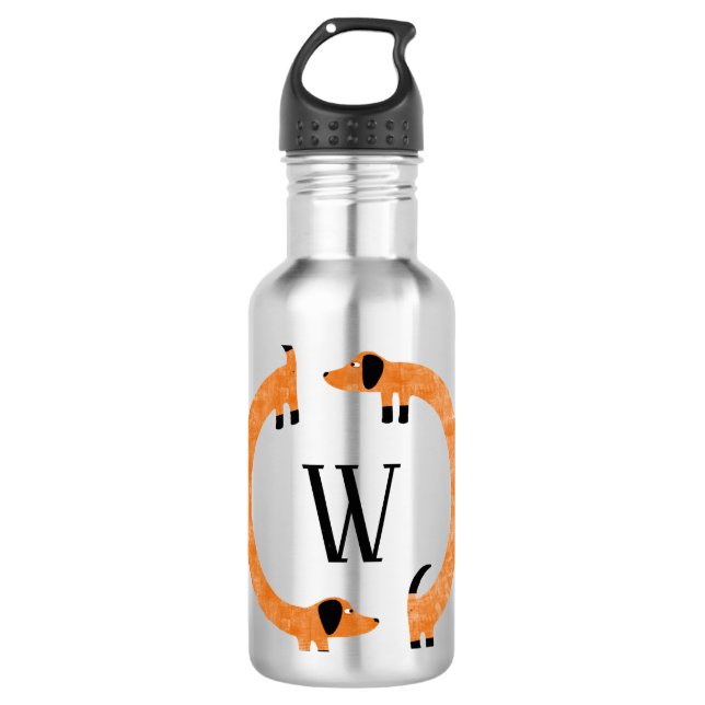 Funny Dackel Sausage Dog Monogramm Edelstahlflasche (Vorderseite)