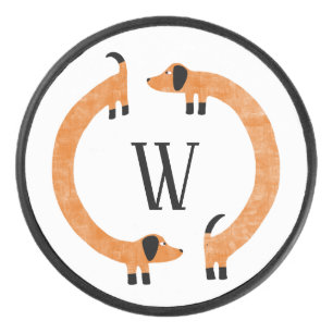 Funny Dackel Sausage Dog Monogramm Eishockey Puck