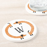 Funny Dackel Sausage Dog Monogramm Getränkeuntersetzer<br><div class="desc">Niedliche und lustige Dackel,  Wursthunde oder Dackel Hunde in ständiger Bewegung. Anpassen durch Ändern oder Entfernen des Initials. Originelle Kunst von Nic Squirrell.</div>