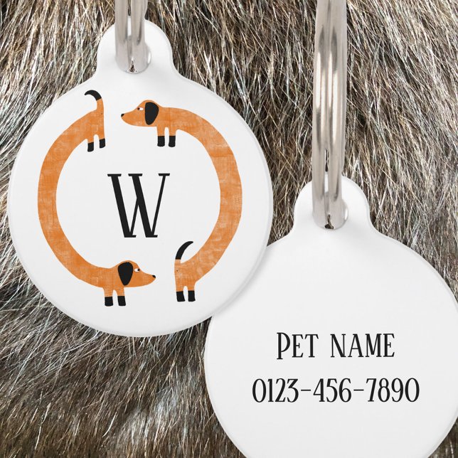 Funny Dackel Sausage Dog Monogramm Haustiermarke (Fun Dachshund Sausage or Wiener Dog personalized pet tag)