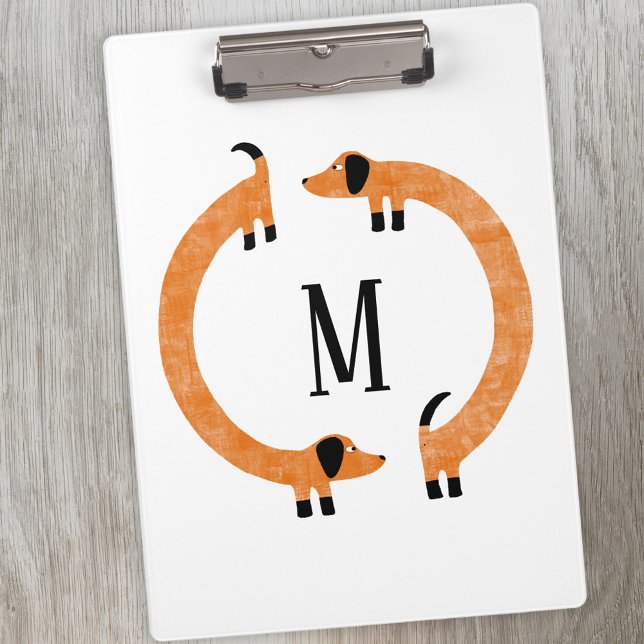 Funny Dackel Sausage Dog Monogramm Klemmbrett (Funny Dachshund Sausage or Wiener dog monogram clipboard)