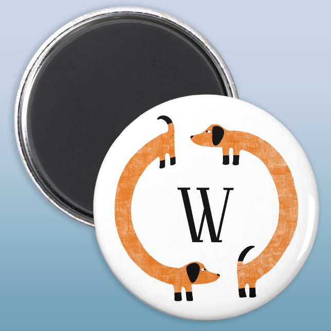 Funny Dackel Sausage Dog Monogramm Magnet (Funny Dachshund Wiener or Sausage Dog monogram magnet)