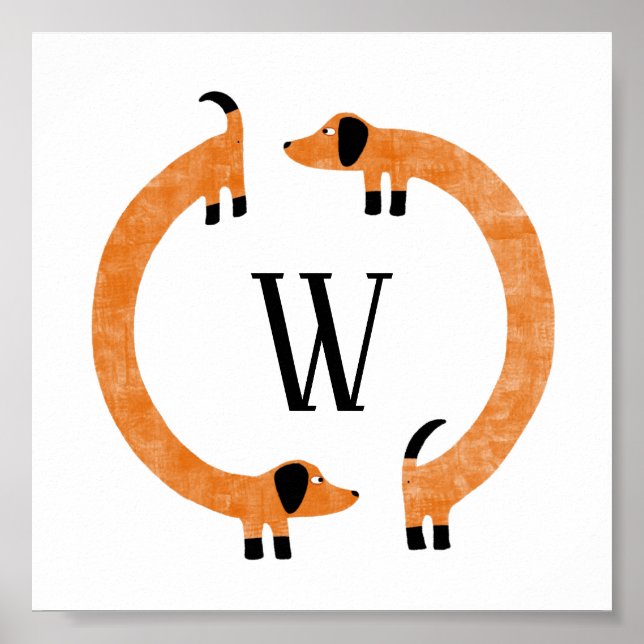 Funny Dackel Sausage Dog Monogramm Poster (Vorne)