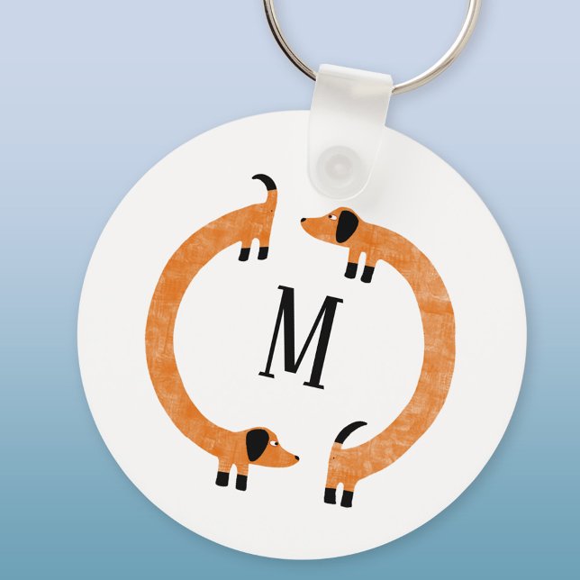 Funny Dackel Sausage Dog Monogramm Schlüsselanhänger (Monogram personalized initial fun Dachshund Wiener Sausage dog aluminium keyring keychain)