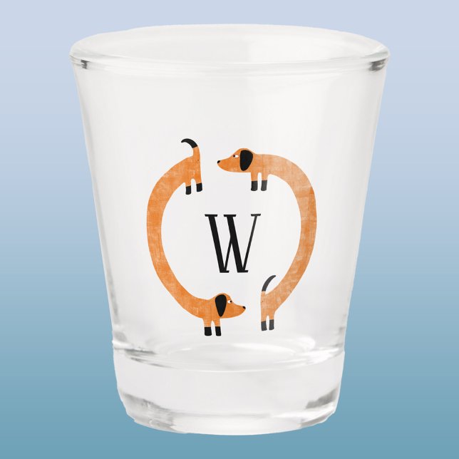 Funny Dackel Sausage Dog Monogramm Schnapsglas (Dachshund Weiner Sausage Dog monogram initial fun personalized shot glass)