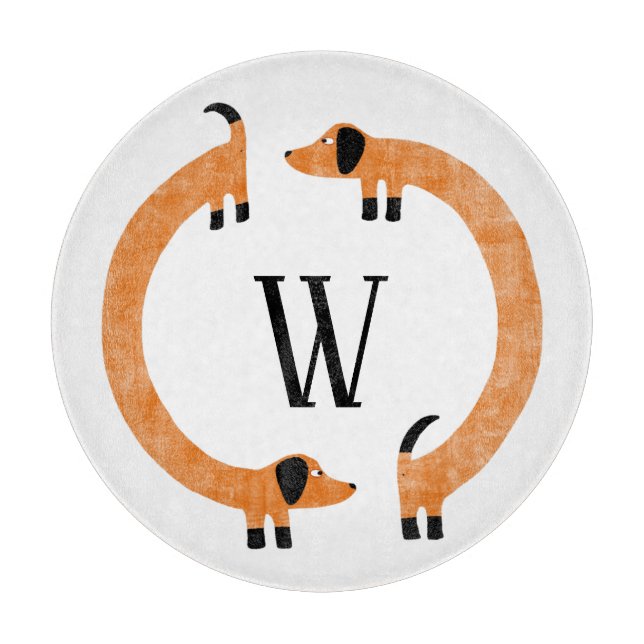 Funny Dackel Sausage Dog Monogramm Schneidebrett (Vorderseite)