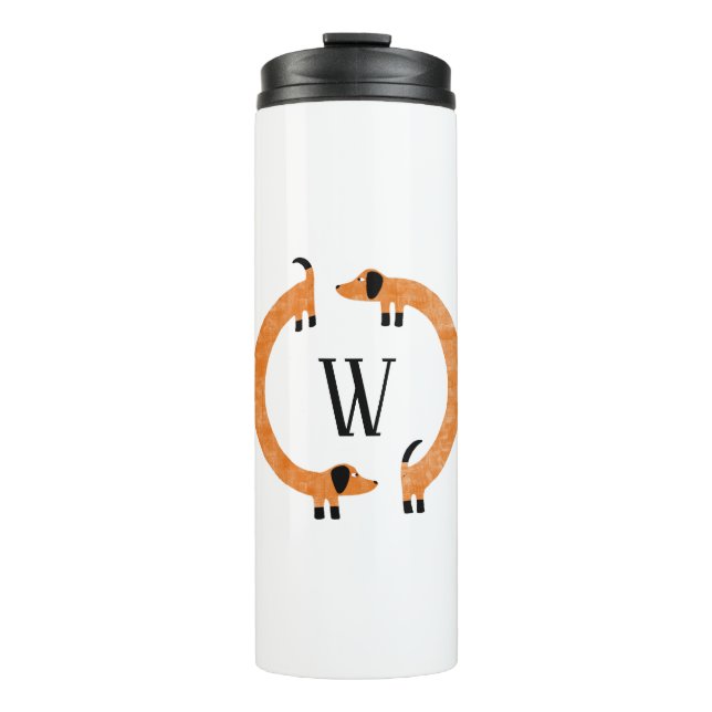 Funny Dackel Sausage Dog Monogramm Thermosbecher (Vorderseite)