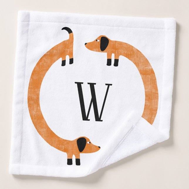 Funny Dackel Sausage Dog Monogramm Waschlappen (Personalized Dachshund Wiener Sausage Dog monogram initial wash cloth)