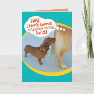 Funny Dackel Sniffing Golden Retiever Card Karte