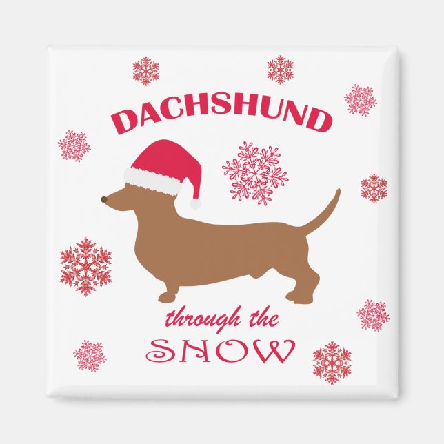 Funny Dackel Through the Snow Christmas Dog Magnet (Vorne)