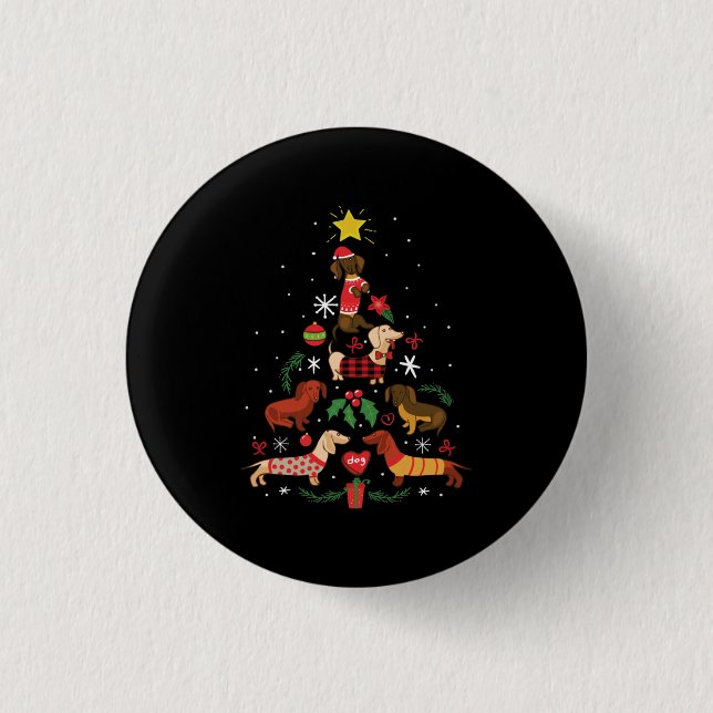 Funny Dackel Weihnachtsbaum Button (Vorderseite)