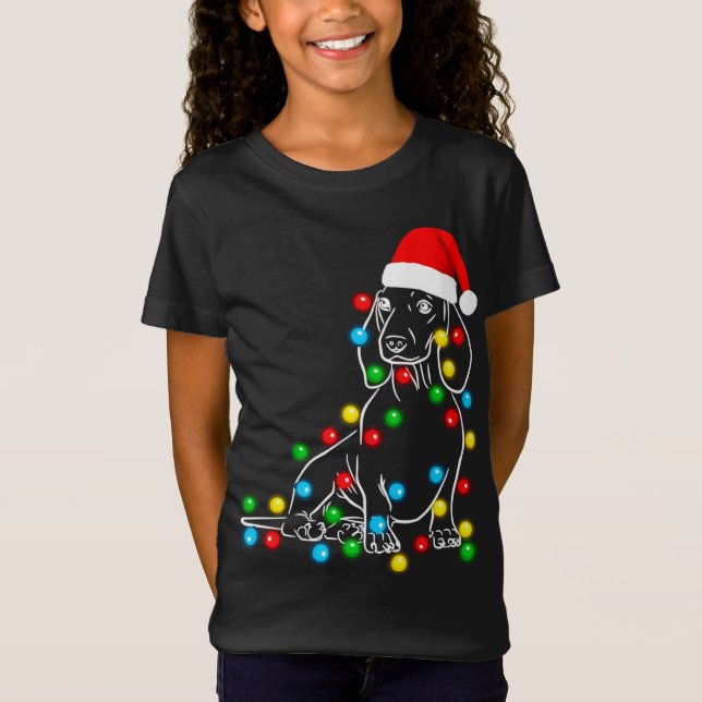 Funny Dackel Weihnachtsbaum Lichter Led Dog Doxi T-Shirt (Vorderseite)