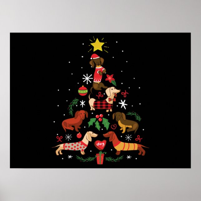 Funny Dackel Weihnachtsbaum Poster (Vorne)