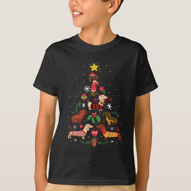 Funny Dackel Weihnachtsbaum T-Shirt (Vorderseite)