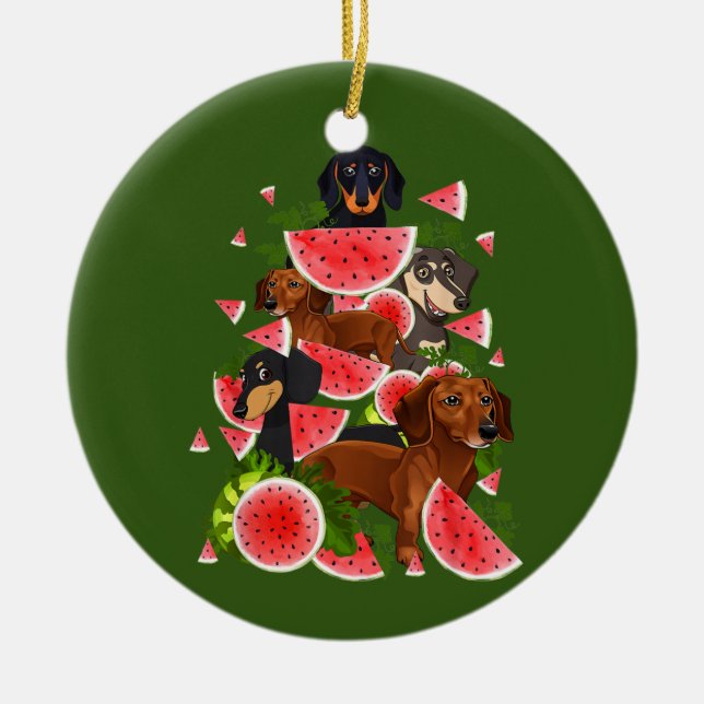 Funny Dackel Weihnachtsbaum Watermelon Sommer Keramik Ornament (Vorne)