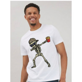Funny Dad Shirt Skeleton Eating Fries
