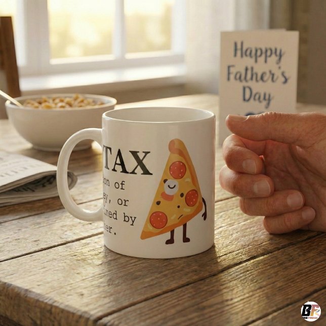 Funny "Dad Tax" Definition & Cute Pizza Graphic Cu Kaffeetasse (Von Creator hochgeladen)