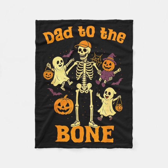 Funny Dad To The Bone Skeleton With Kids Halloween Fleecedecke (Vorderseite)