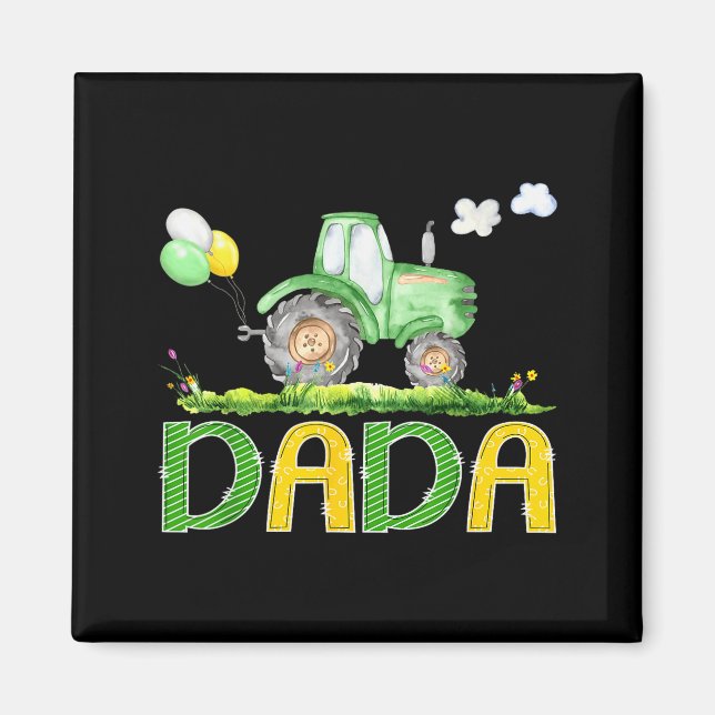 Funny Dada Birthday Boy Tractor Farm Truck Matchin Magnet (Vorne)