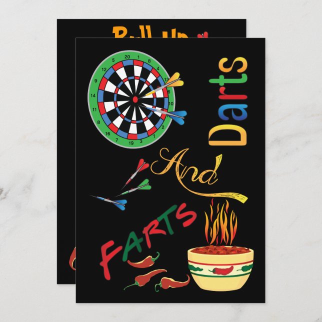 Funny Daddy to Be Shower - Darts und Furzen Einladung (Vorne/Hinten)