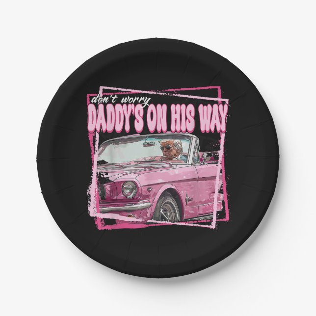 Funny Daddys Zuhause Trump Pink 2024 Nimm America  Pappteller (Vorderseite)
