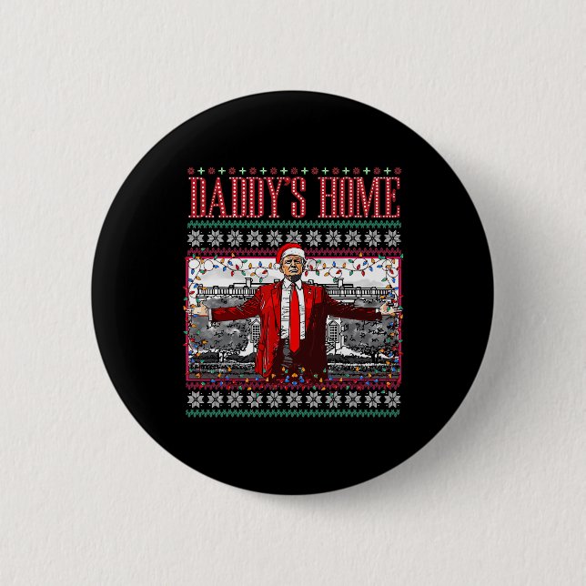 Funny Daddys Zuhause Trump Ugly Christmas Sweater  Button (Vorderseite)