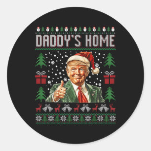 Funny Daddys Zuhause Trump Ugly Christmas Sweater  Runder Aufkleber